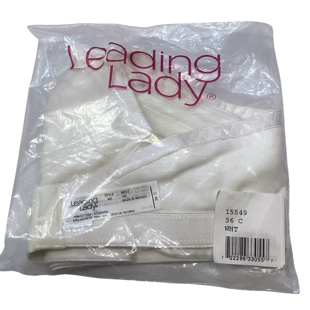 Leading Lady ‘The Bettie’ Cotton Wireless Latex Free Bra‎ White Size 36C NEW